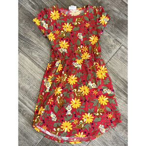 Disney Bambi Thumper Floral Red Dress Girls Character Print Size 8